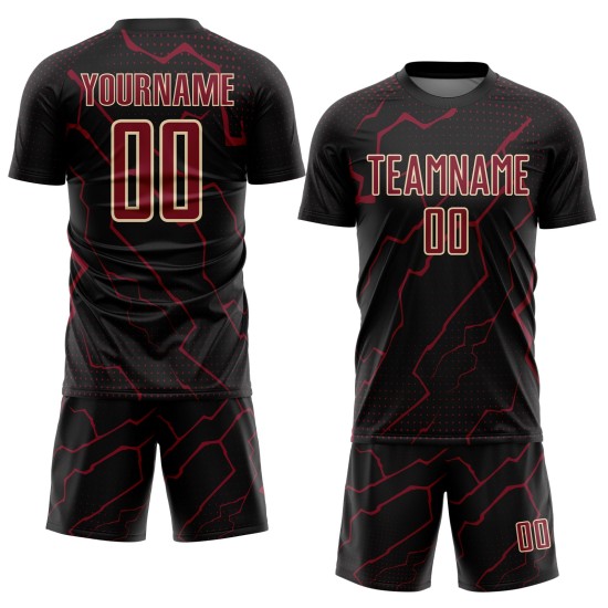 Lightning Black Soccer Uniform Jersey Sublimation Custom Sports Crimson-Cream Lightning Black Soccer Uniform Jersey Sublimation Custom Sports Crimson-Cream
