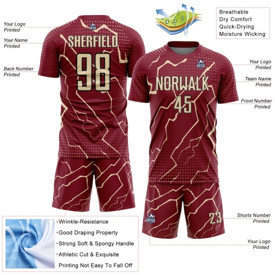 Custom Uniform Jersey Lightning Sports Soccer Sublimation Crimson Cream-Black Custom Uniform Jersey Lightning Sports Soccer Sublimation Crimson Cream-Black