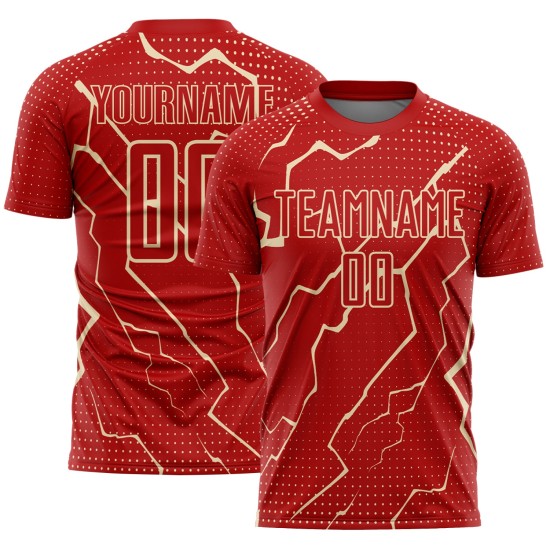 Sublimation Uniform Cream Lightning Custom Jersey Sports Red Soccer Sublimation Uniform Cream Lightning Custom Jersey Sports Red Soccer
