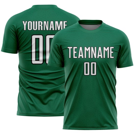Jersey Shape Sublimation Uniform Green Geometric Soccer Kelly White-Black Custom Sports Jersey Shape Sublimation Uniform Green Geometric Soccer Kelly White-Black Custom Sports